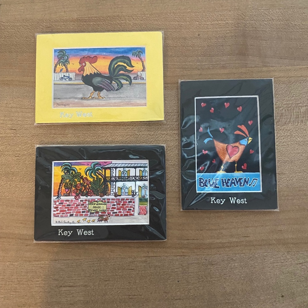 3 Cute Key West Art Magnets & Unused Ashtray